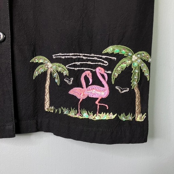 Jane Ashley Petite Black Embroidered Flamingo Palm Trees Sequined Beaded Size PL - Picture 6 of 13